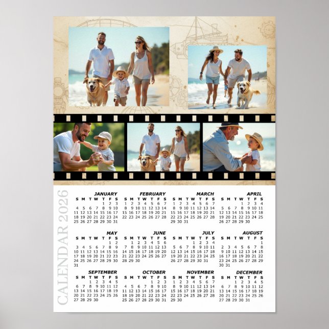 2026 Family Photo Calendar, Vintage, Industrial Poster (Front)