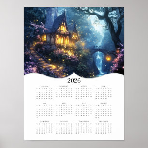 2026 Fantasy Cottage Full Year Wall Calendar Poster