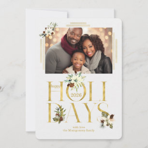 2026 Faux Gold Leaf and Botanical Single Photo Holiday Card