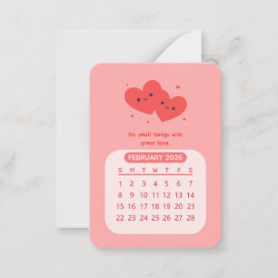 2026 February Monthly Kawaii Motivational Calendar Card