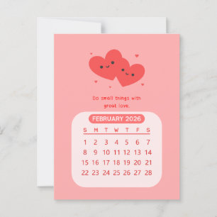 2026 February Monthly Kawaii Motivational Calendar Postcard