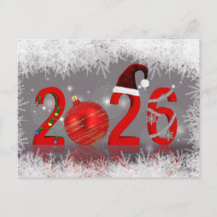 2026 Festive Red Merry Christmas New Year Holiday Postcard