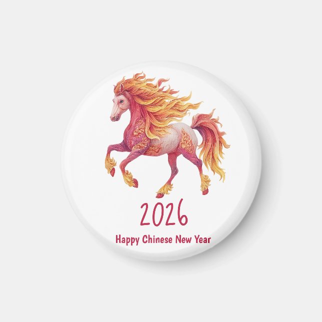 2026 Fiery Horse – Happy Chinese New Year Magnet (Front)