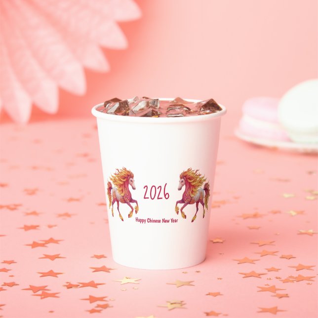 2026 Fiery Horse – Happy Chinese New Year Paper Cups (Insitu)