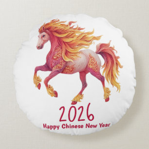 2026 Fiery Horse – Happy Chinese New Year Round Cushion