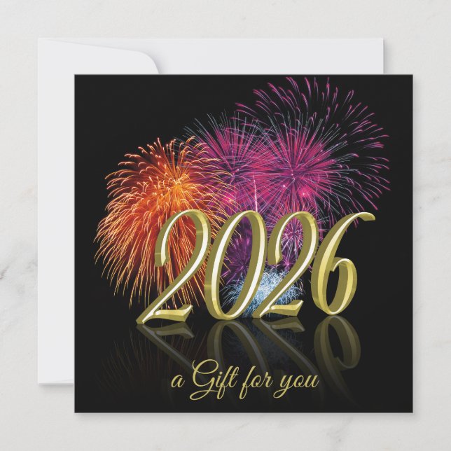 2026 Fireworks Gold Happy New Year | Gift Card (Front)