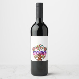 2026 Fireworks & Party Horse – Vibrant New Year Ce Wine Label
