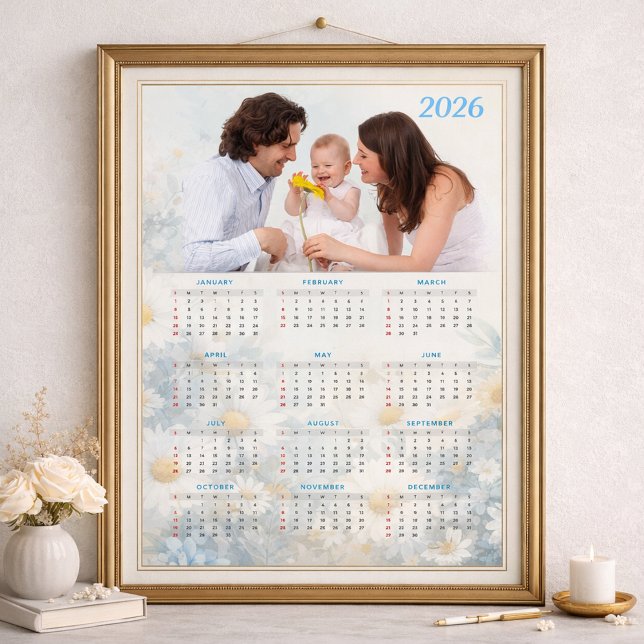 2026 Floral Calendar with Family Photo Poster (Creator Uploaded)