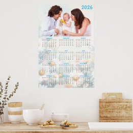 2026 Floral Calendar with Family Photo Poster
