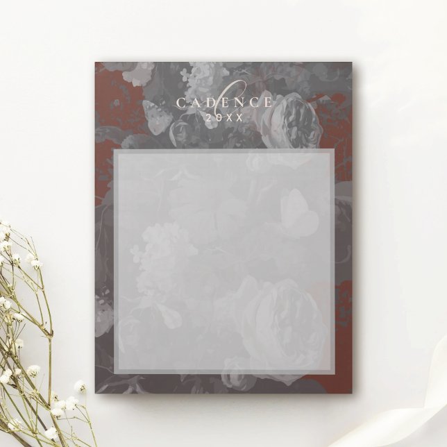 2026 Floral Chic Artistic Typography Brick Red Notepad (Creator Uploaded)
