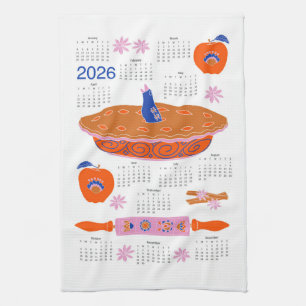 2026 Folk Art Cottagecore Apple Pie Calendar Tea Towel
