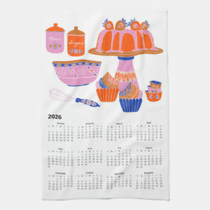 2026 Folk Art Cottagecore Cake Baking Calendar Tea Towel