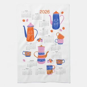 2026 Folk Art Cottagecore Coffee Break Calendar Tea Towel