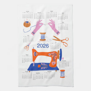 2026 Folk Art Cottagecore Sewing Calendar Tea Towel