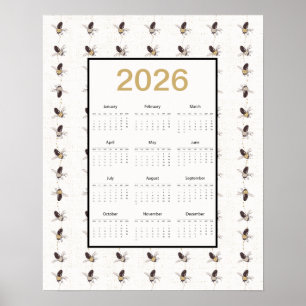 2026 Full Year Bees Calendar Poster