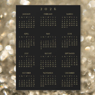 2026 Full Year Black Gold Yearly Calendar Magnet