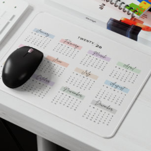 2026 FULL YEAR CALENDAR PASTEL HANDWRITTEN SCRIPT MOUSE MAT