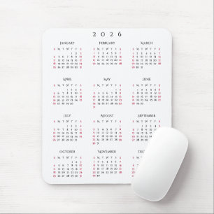2026 Full Year Yearly Calendar Elegant Home Office Mouse Mat
