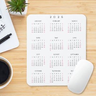 2026 Full Year Yearly Calendar Elegant Home Office Mouse Mat