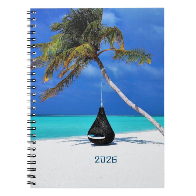 2026 Goals Beach and Palm Tree Magnetic Dry Erase  Notebook (Front)