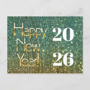 2026,Gold Green Glitter Happy New Year  Postcard