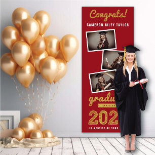 2026 Gold Sketch 3 Photo Collage Graduation Party Banner
