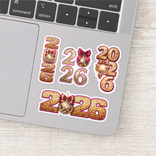 2026 Golden Disco Ball New Year Sticker Set