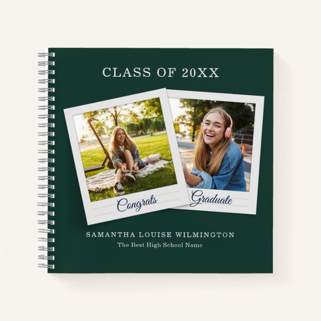 2026 Grad Photo Script Graduation Green Guest Book (Front)