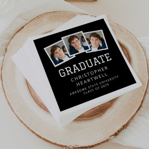 2026 Graduate 3-Photo Black and White Napkin