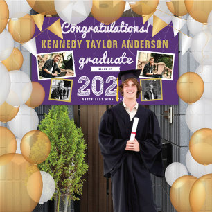 2026 Graduate Bold Sketch 4 Photo Graduation Party Banner