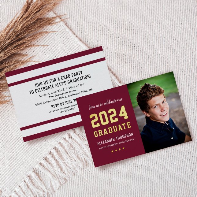 2026 Graduate Burgundy Gold Graduation Party Photo (Creator Uploaded)