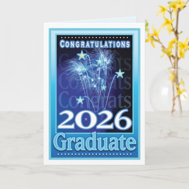 2026 Graduation Congratulations Fireworks Stars Card (Yellow Flower)
