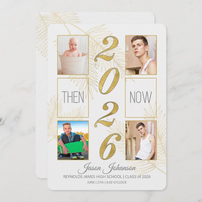 2026 Graduation Then and Now 4 Photo Invitation (Front/Back)