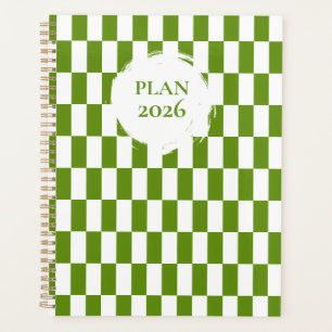 2026 Green and White Checkered Spiral  Planner