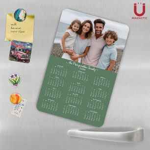 2026 Green Personalised Holiday Photo Calendar Magnet