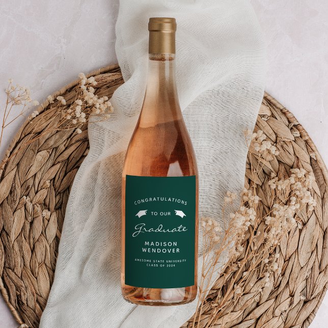 2026 Green White Script Cap Graduation Wine Label (Creator Uploaded)