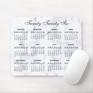 2026 Grey and White Marble Calendar Mouse Mat