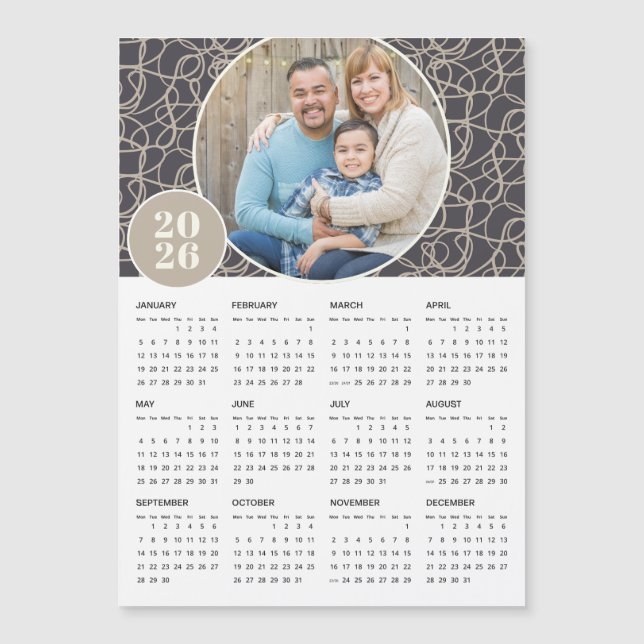 2026 Grey Beige Custom Photo Magnetic Calendar (Front)