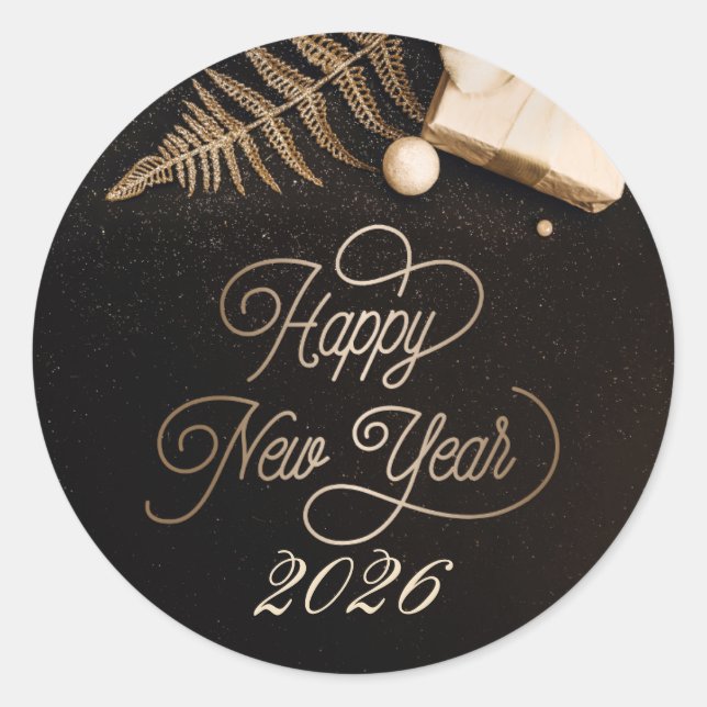 2026 Happy New Year  Black Custom Gold Business Classic Round Sticker (Front)