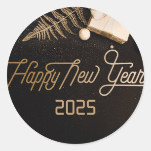 2026 Happy New Year  Black Custom Gold Business Classic Round Sticker