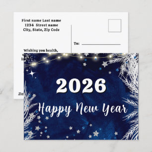 2026,Happy new year!Blue holiday Merry Christmas Postcard