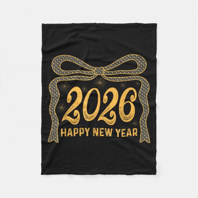 2026 Happy New Year Bow Fireworks Celebration Desi Fleece Blanket (Front)