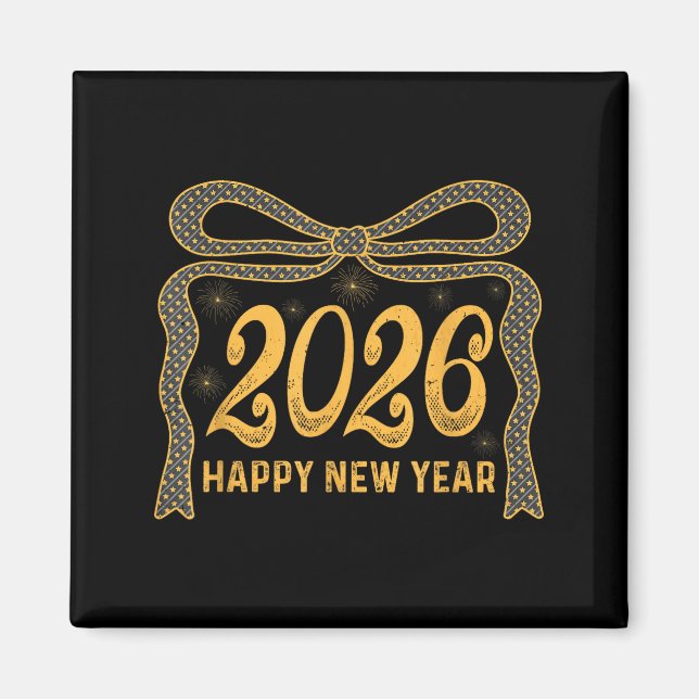 2026 Happy New Year Bow Fireworks Celebration Desi Magnet (Front)