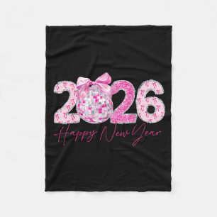 2026 Happy New Year Bow Patch Disco Ball  Fleece Blanket