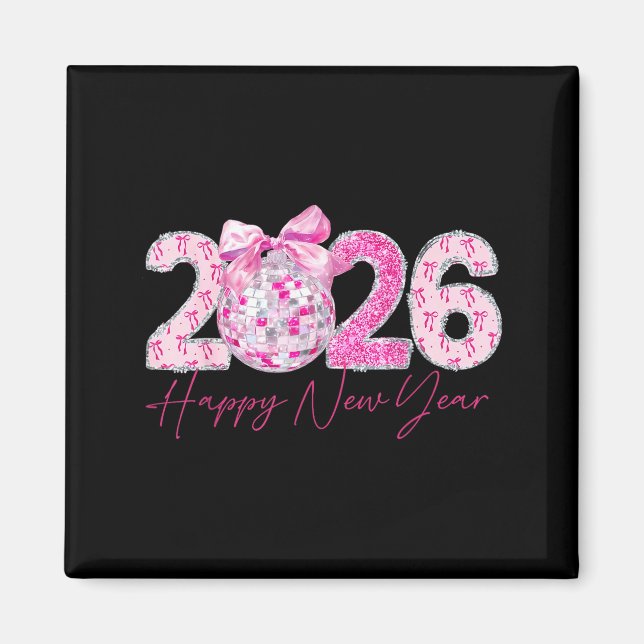 2026 Happy New Year Bow Patch Disco Ball  Magnet (Front)