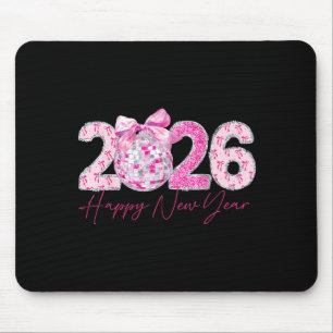 2026 Happy New Year Bow Patch Disco Ball  Mouse Mat