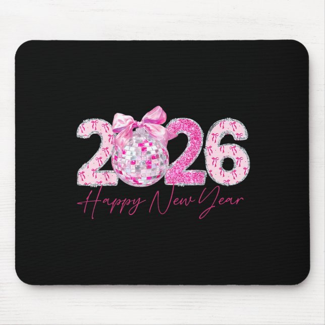 2026 Happy New Year Bow Patch Disco Ball  Mouse Mat (Front)