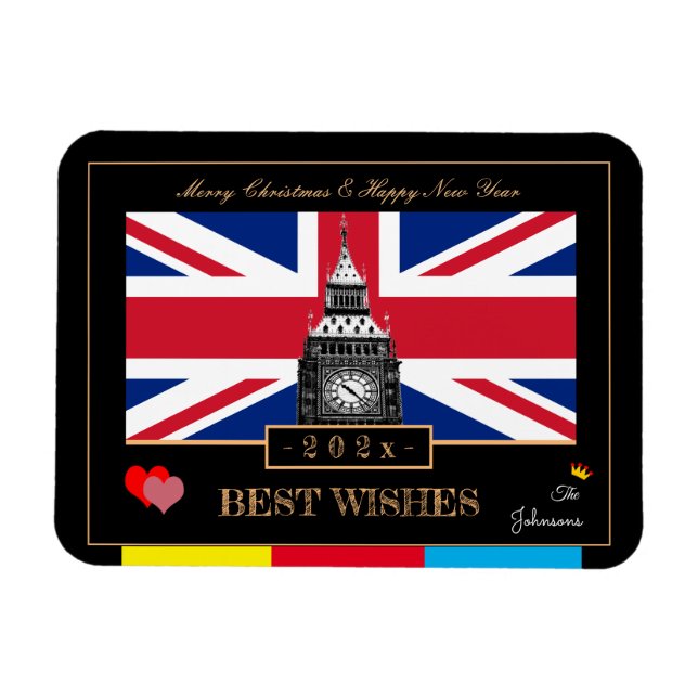 2026 Happy New Year, British Flag, Big Ben UK Magnet (Horizontal)