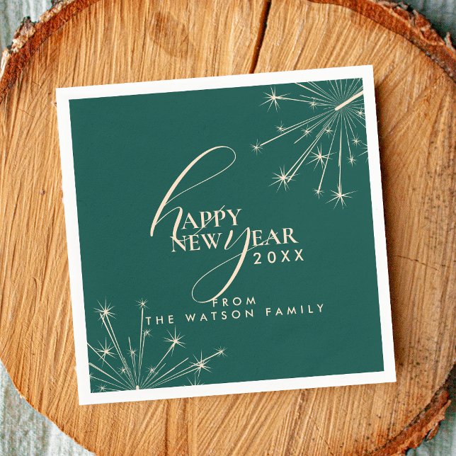 2026 Happy New Year Classy Modern Typography Teal Napkin (Creator Uploaded)