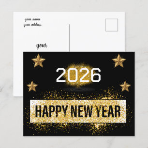 2026,Happy New Year ! Gold Glitter Shiny Stars  Postcard